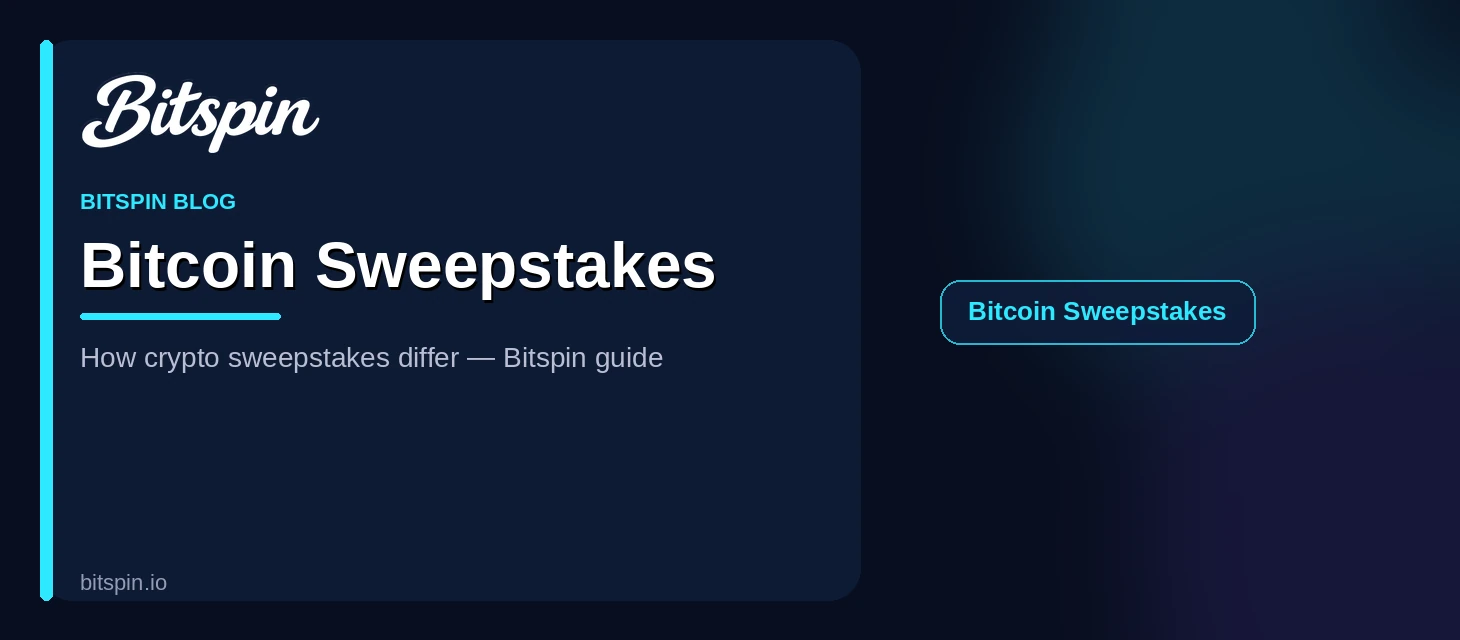 Bitcoin sweepstakes explained on Bitspin blog — white Bitspin logo on dark crypto-theme banner